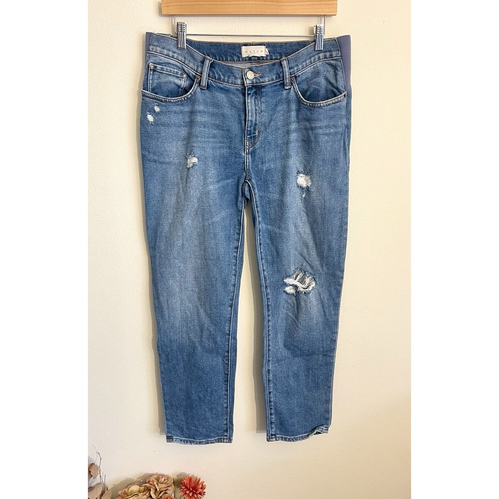 HATCH Claire Distressed Straight-Leg Maternity Jeans Under Bump 28 - Picture 2 of 16
